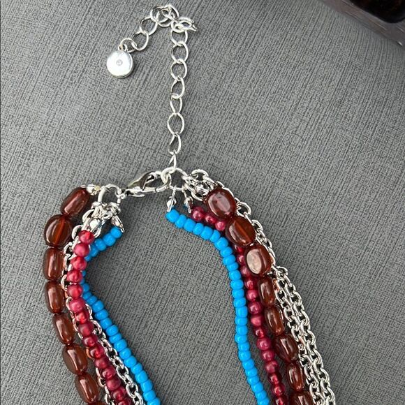 Women’s Multilayered Layer Turquoise and Silver Tree Leaf Brown Blue Necklace - Picture 4 of 9